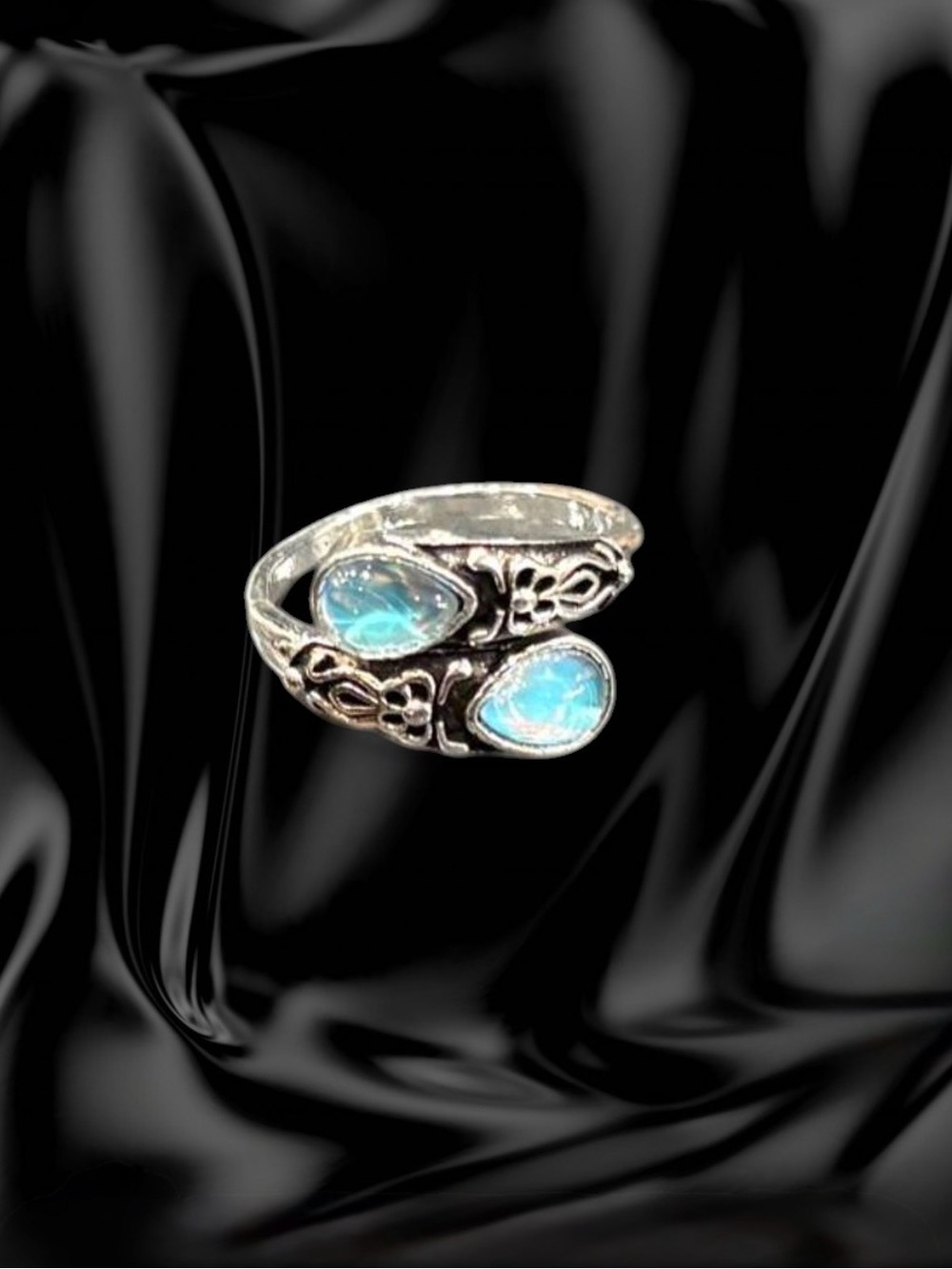 Stamped 925 Sterling Silver Blue Moonstone Teardrop Adjustable Ring